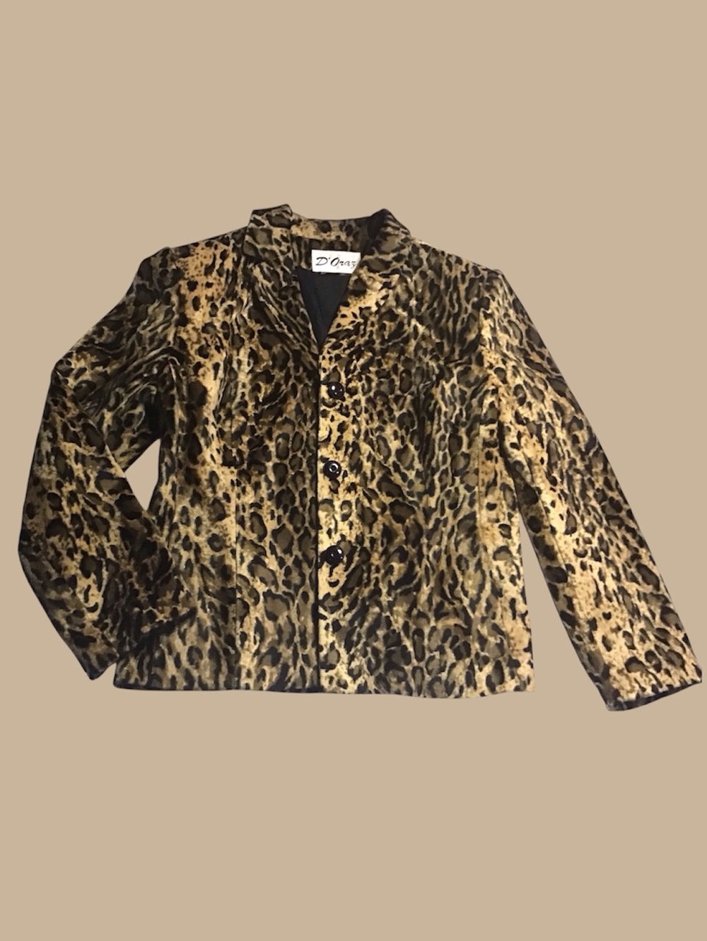 Vintage 90s Leopard Print velveteen Women's Jacket - Gold/Black sz 12 roomy fit